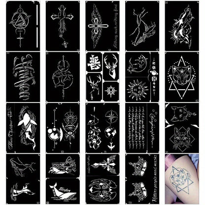 Twenty-Piece A5-Labeled Tattoo Stencil Kit002 with Animal, Symbol and Geometric Pattern Designs