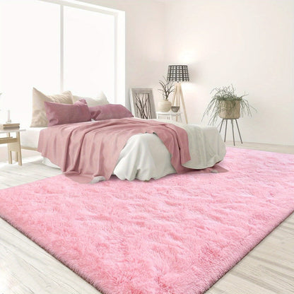 Area Rug Pink Soft Shaggy Design in Four Sizes with Placement Stickers for Bedroom or Dorm