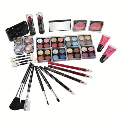 56 Piece Makeup Kit Full Face Set Eyeshadow Lipstick Blush Lip Gloss Eyebrow Pencil Glitter Brushes for Women Beginner Wedding Stage Holiday Gift