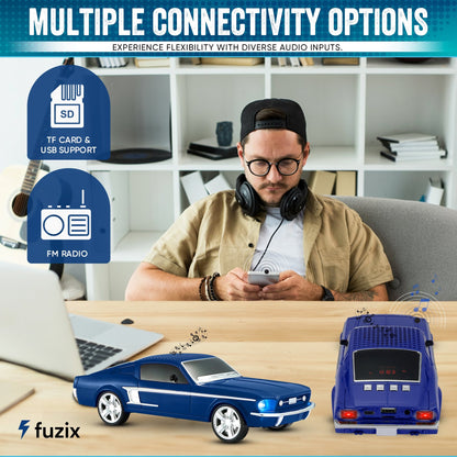 Fuzix WS-1967 Classic Car Bluetooth Speaker with LED Lights | Retro Replica Wireless Stereo, FM Radio, USB/TF/AUX, Built-in Mic, Rechargeable – Novelty Gift for Car Enthusiasts, Home, Travel & Parties