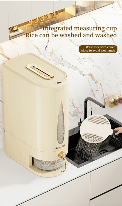 Food Storage Container Press-Button Rice Dispenser with Measuring Cup and 11lb or 22lb Capacity Options