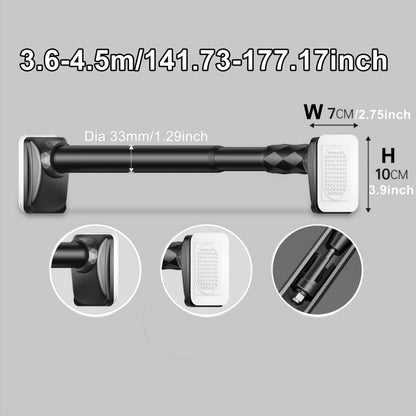 No-Drill Tension Curtain Rod with 33 mm Tube, Black, White or Grey Finish and 15.75–196.85 Inch Ranges