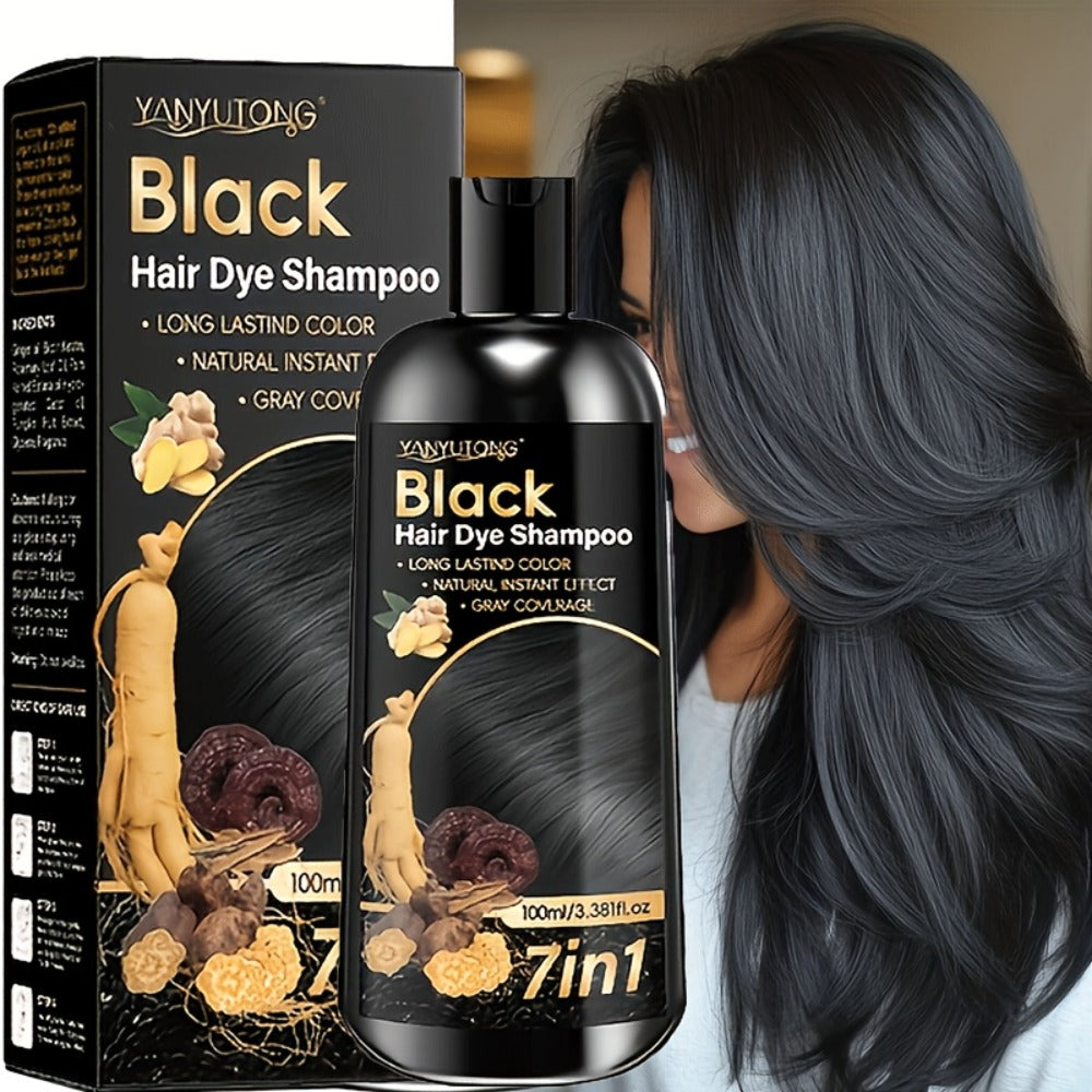 7-in-1 Gray Hair Coverage Color Shampoo with Ginger Oil Biotin & Rosemary — Gentle Scalp-Safe Formula, No Ammonia, Long-Lasting Color, 3 Shades Brown Chestnut Brown Black, Men & Women