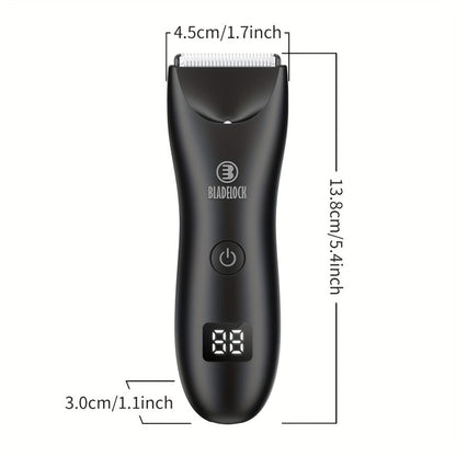 Manscaping Trimmer for Men IPX7 Waterproof Electric Groin & Ball Trimmer Ceramic Blades LCD Battery Display Replaceable Head - Body Hair Shaver Groomer Black Grey