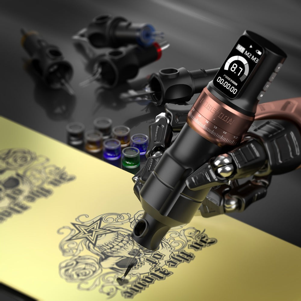 POSEIDON ZH03 Tattoo Kit with 2300mAh Adjustable-Stroke Pen, USB-C Charging, 20 Cartridges and 11 Inks