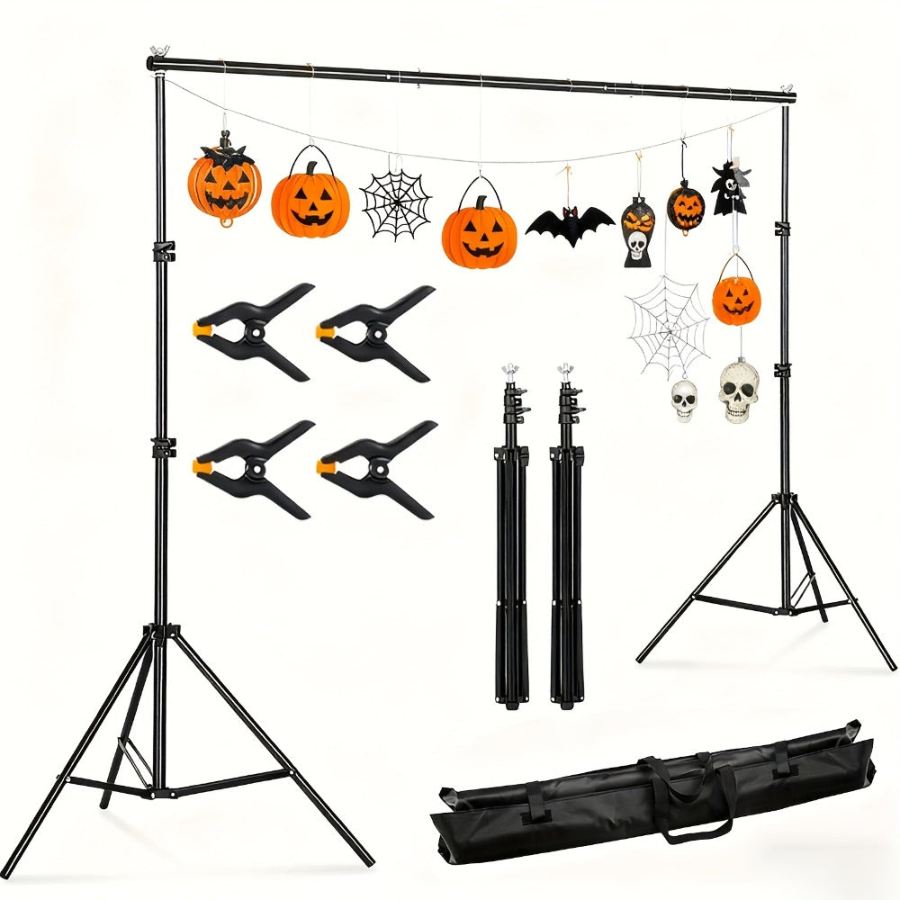 10x7ft Adjustable Backdrop Stand Kit for Photo Studio - Background Support System with 2 Stands, 4 Crossbars, 4 Clamps & Carry Bag for Photography, Video Shoots & Events