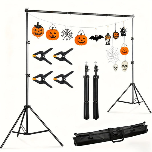 10x7ft Adjustable Backdrop Stand Kit for Photo Studio - Background Support System with 2 Stands, 4 Crossbars, 4 Clamps & Carry Bag for Photography, Video Shoots & Events