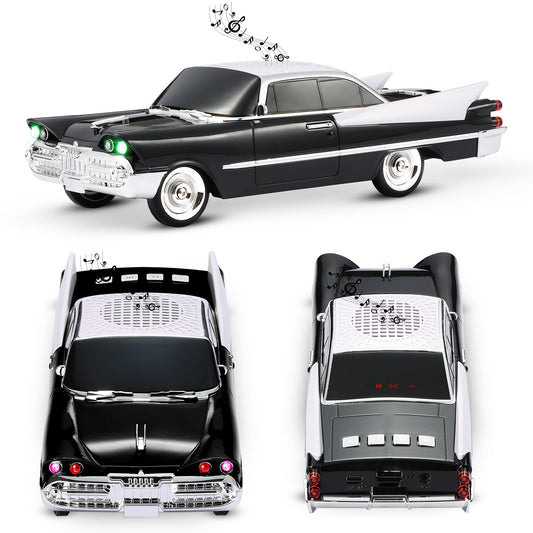 Retro Car Bluetooth Speaker with LED Headlights & Taillights, Fuzix WS-1965 Wireless Portable Stereo Speaker, AUX/USB/TF/FM Radio, Built-in Mic, Rechargeable Battery, Gift for Car Enthusiasts