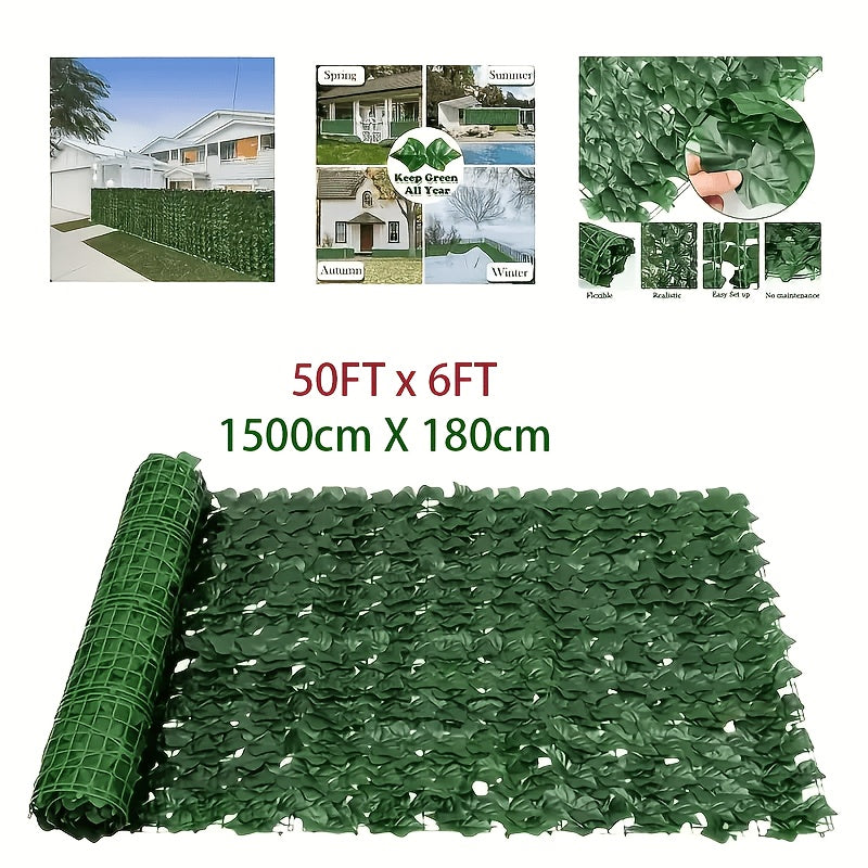 Artificial Ivy Privacy Fence Screen in 13 Size Options with Cuttable Green Leaf Panels for Patio or Balcony
