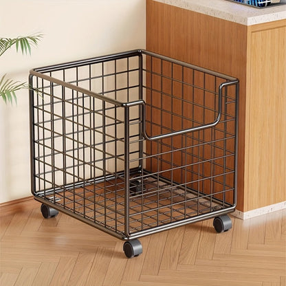 Rolling Metal Storage Basket with Wheels – Multifunctional Wire Organizer Cart for Laundry Room, Bathroom, Kitchen & Closet, Open Shelf Bin, No Lid, Home Organization Storage Basket