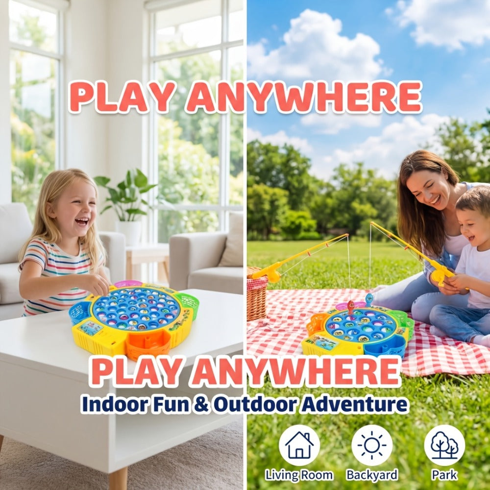 Electric Musical Fishing Game Toy for Kids – Rotating Fishing Board with Colorful Fish, Lights & Music, Interactive Family Game & Educational Learning Toy for Boys & Girls Ages 3+, Fun Birthday Gift