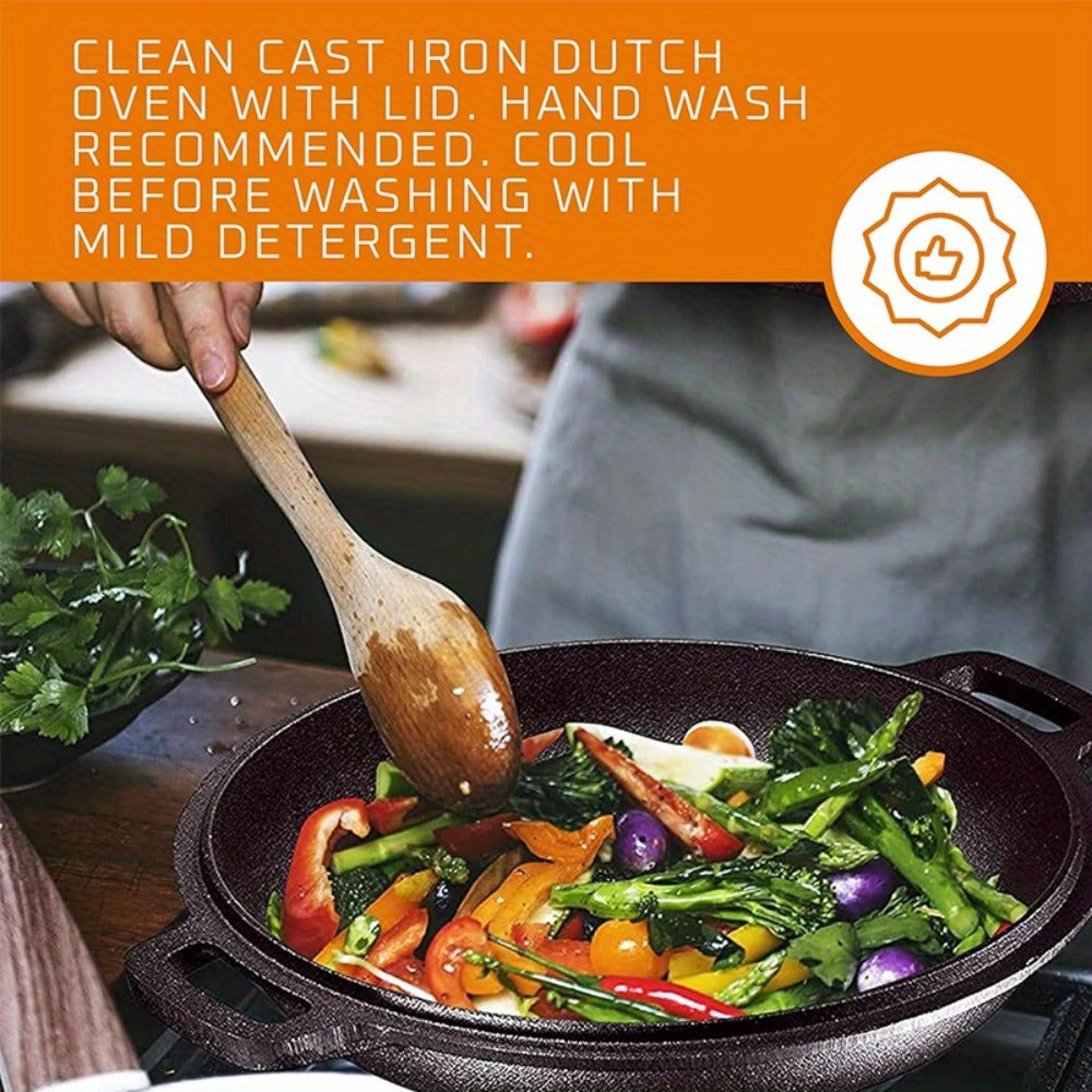 6-Piece Cast Iron Dutch Oven Set with 6.1QT Pot, 1.9QT Skillet Lid, Handle Covers, Support Frame and Scraper