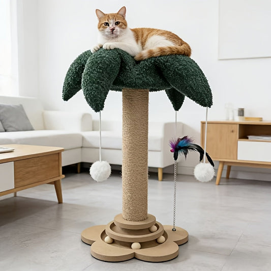 Cat Scratching Post Sisal Vertical Clown Hat Design, Wear-Resistant Cat Scratch Board with Cat Climbing Frame & Teaser Toy, Fun Shaped Cat Scratcher for Indoor Cats, Millet & Turtle Shape, Green