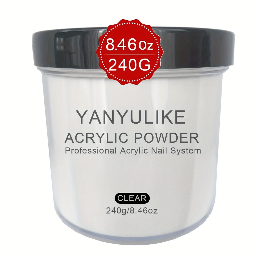 240g Acrylic Nail Powder Jar in Clear, Pink, Nude or White for Use with Compatible Acrylic Liquid
