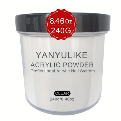 240g Acrylic Nail Powder Jar in Clear, Pink, Nude or White for Use with Compatible Acrylic Liquid