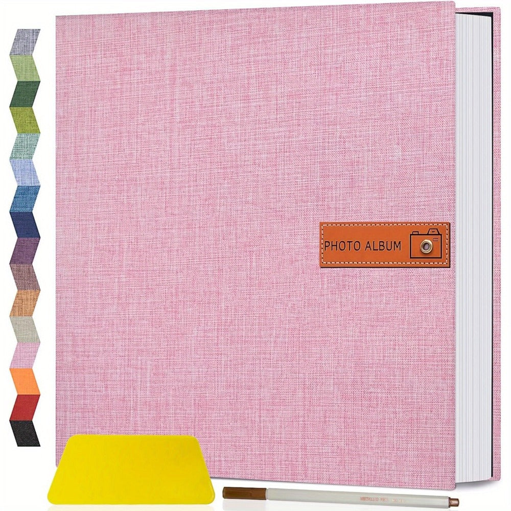 Self-Adhesive Linen Photo Album with 40- or 60-Page Options, Two Cover Sizes, Metal Pen and 12 Colors
