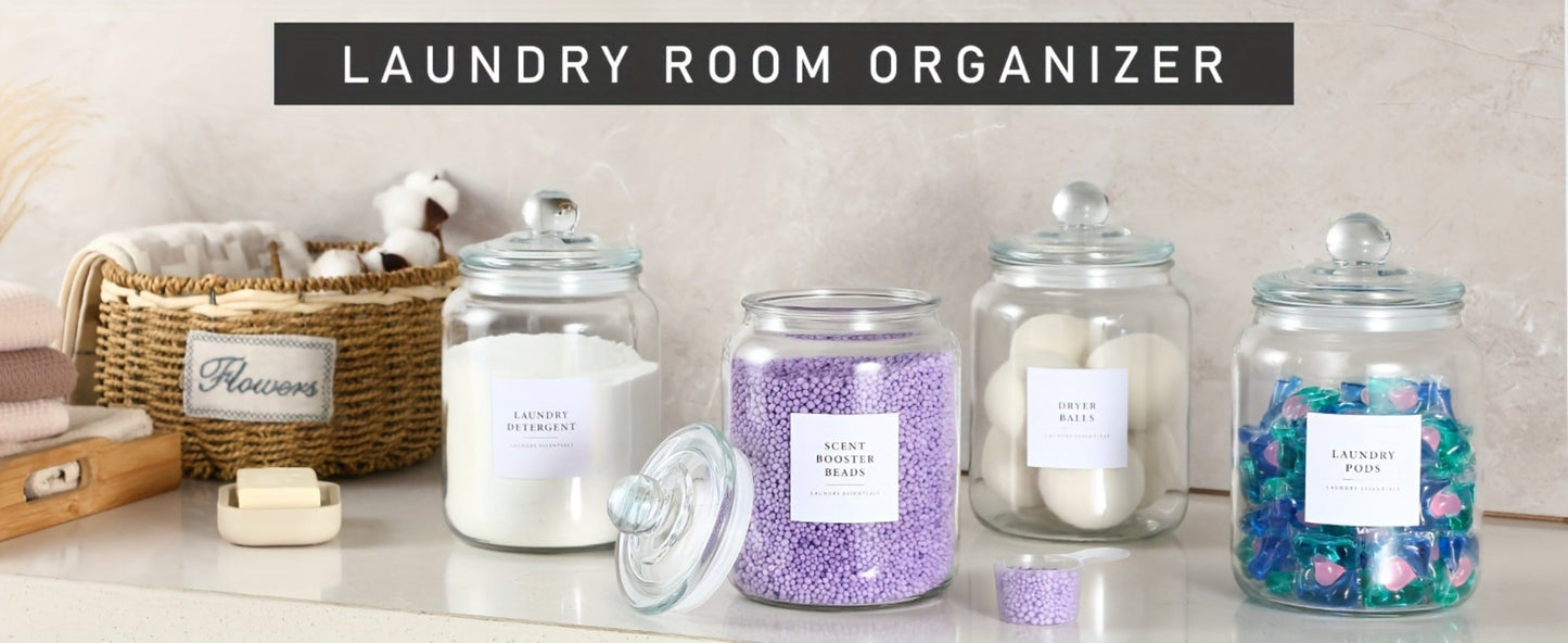 Wide-Mouth Glass Storage Canisters with Lids, Labels and Spoons in Five Pack Configurations