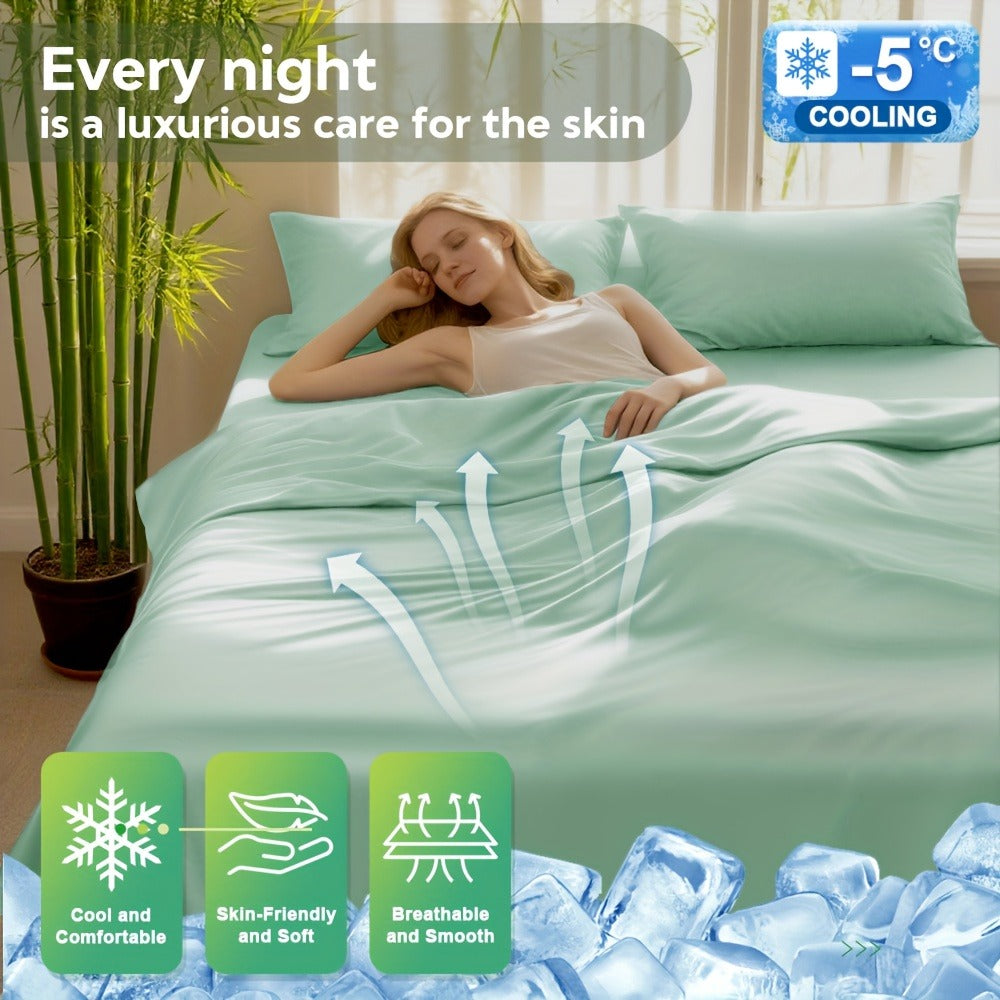 Bamboo Blend Bed Sheet Set 6pcs – Flat Sheet, Fitted Sheet & 4 Pillowcases, Ultra Soft Lyocell Viscose Breathable Bedding for Hot Sleepers, Deep Pocket Twin Full Queen King, 11 Colors