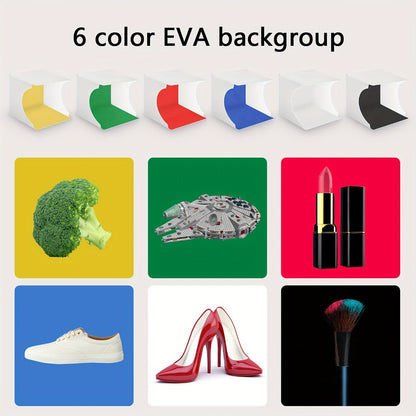 Photo Studio Lightbox Kit with 360 Motorized Turntable 6 Color Backdrops Foldable Fabric Tent USB Powered for Product Photography Smartphones DSLR Jewelry Cosmetics Ecommerce