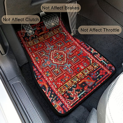 Car Floor Mats Set 2/4pcs, Durable Easy-Clean Universal Fit Interior Floor Liners for Men & Women, Stylish Blessing Pattern Car Carpet Pad, Great Gift for All Seasons