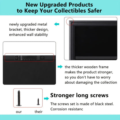 Black 36-Slot Wall Display Frame for Graded Sports Cards with Two Locks and One-, Two- or Three-Case Options