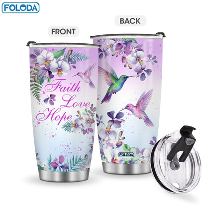 Twenty-Ounce Hummingbird and Flower Travel Tumblers in Ten Exact Printed Design Configurations