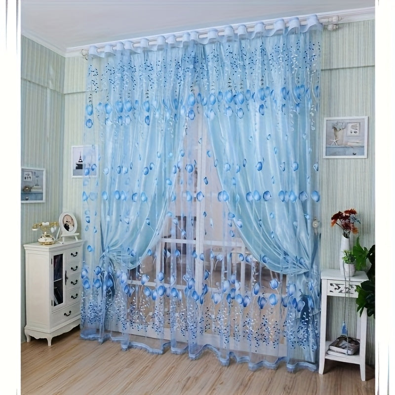 Two-Panel Sheer Tulip Window Curtain Set with Gathered Rod-Pocket Top, 79-Inch Length and Three Colors