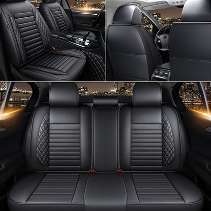 Car Seat Covers Full Set – 5-Seat PU Leather Airbag Compatible Universal Fit Sedan SUV Truck Waterproof with Front Storage Bag & Detachable Armrest