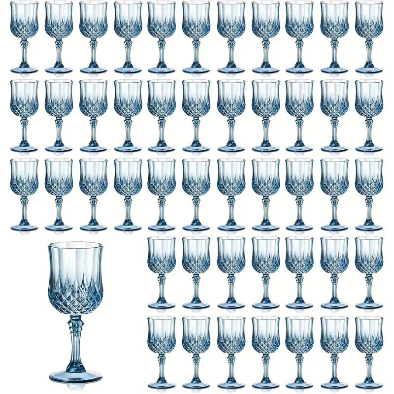 Forty-Eight-Piece 7 oz Plastic Wine Goblet Set in Clear, Orange, Pink, Green, Gold or Blue