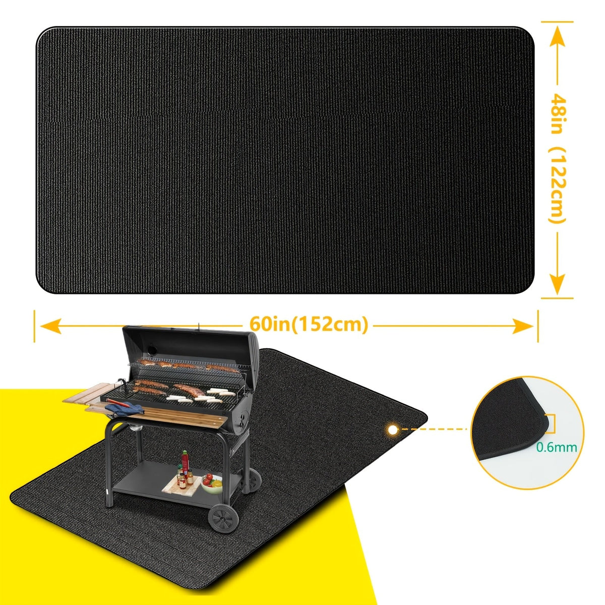 Grill Mat Fire Resistant BBQ Pad, Oversized Under Grill Mat 2000°F Heat Resistant, Oil-Resistant Deck Protector for Outdoor Grilling