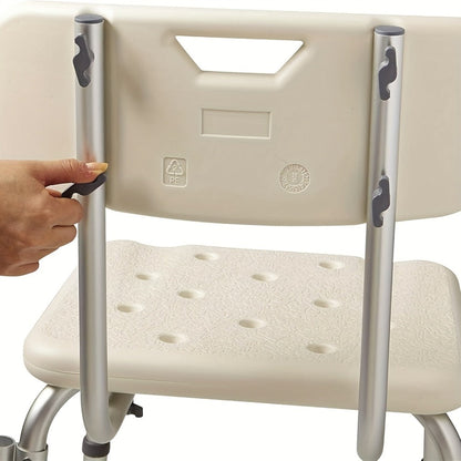 Shower Chair with Padded Armrests & Back - Heavy Duty Bath Seat 350 lb Capacity, Adjustable Height, Non-Slip Base, Lightweight Aluminum Frame for Elderly, Seniors & Disabled