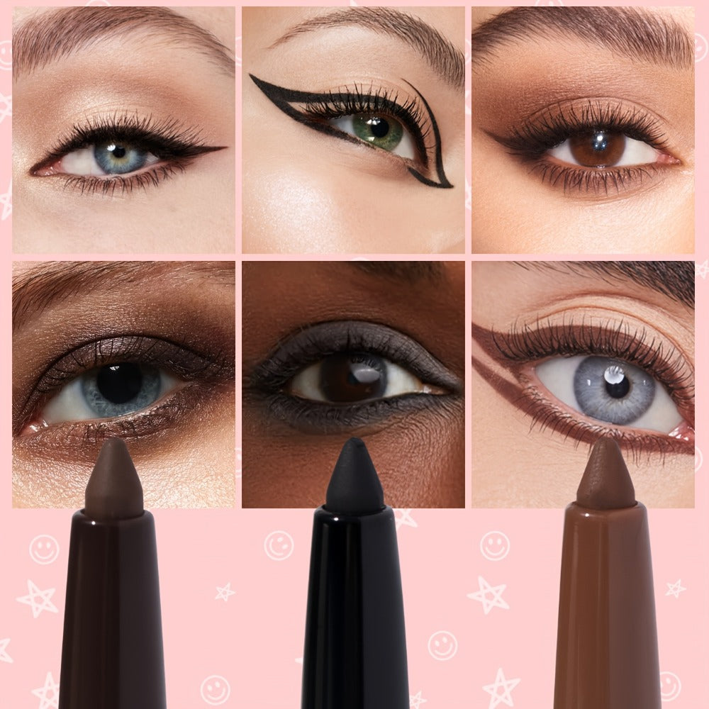 3-Piece Matte Gel Eyeliner Pen Set Waterproof Long-Lasting Smudge-Proof Precision Eye Makeup — Quick-Dry Creamy Formula for Sensitive Mature Skin Beginner Friendly Deep Medium Black
