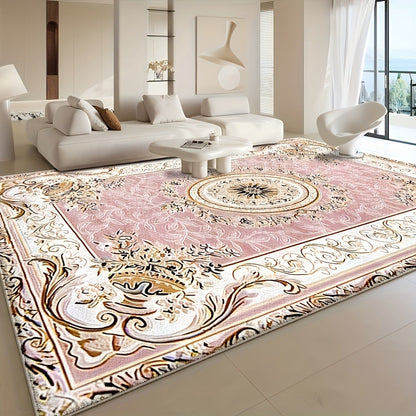 Area Rug 852 GSM Velvet Floral Check Design with Low Pile and Five Machine-Washable Room Sizes