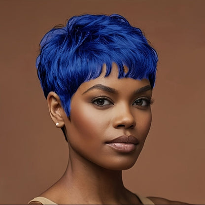 Synthetic Wig 4-Inch Short Waves with Bangs in Red, Black, Green, Blue or Orange-Auburn for Cosplay Looks