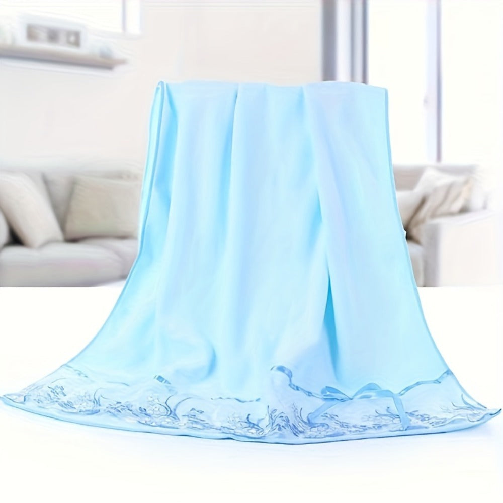 Towel Set 4-Piece 350GSM Lace Embroidery Bath and Hand Towels in Four Elegant Colors for Home and Guest Use