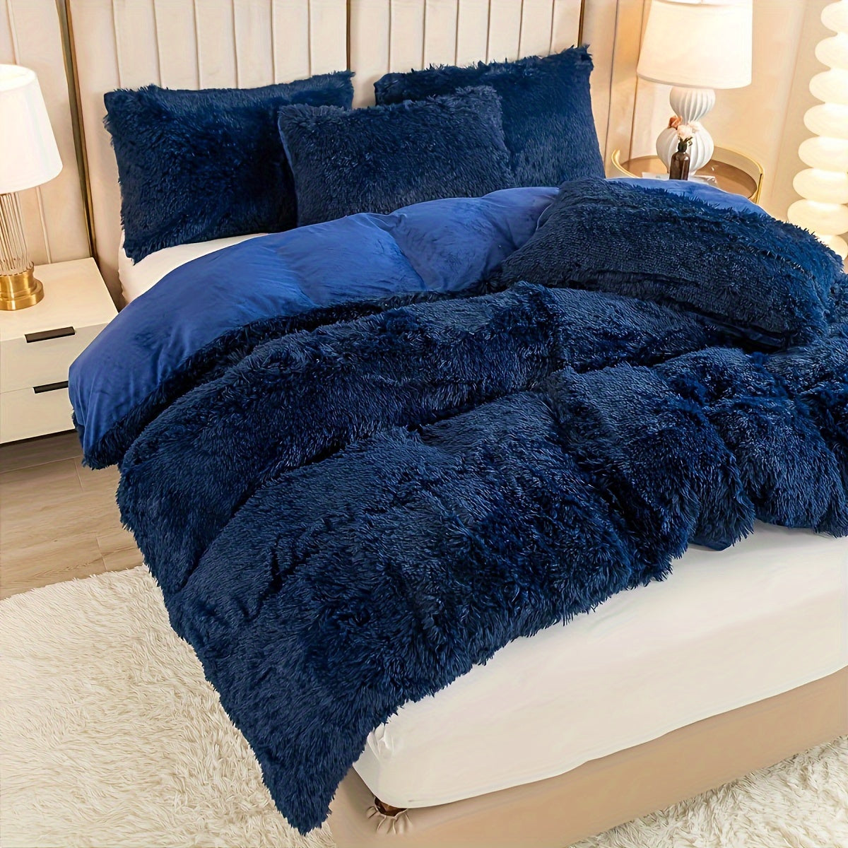 Three-Piece Plush Polyester Duvet Cover Set with Two Pillowcases in 14 Colors and Twin, Full, Queen or King Sizes