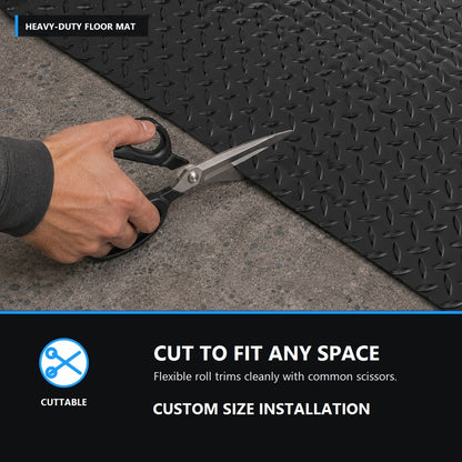 Garage Floor Mat Diamond Plate – 2.8mm Heavy Duty Parking Mat, Water & Stain Resistant Floor Runner for Garage, Golf Cart Parking | Black & Grey, Multiple Sizes