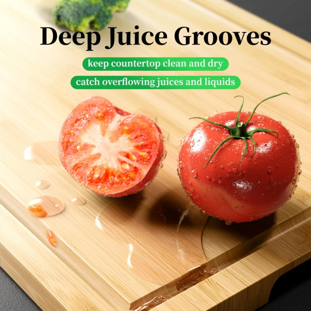 Wood Cutting Board Set of 3 Natural Wooden Chopping Boards with Juice Groove & Non-Slip Edges – Reversible Design for Meat BBQ Home Kitchen Restaurant Holiday Gift