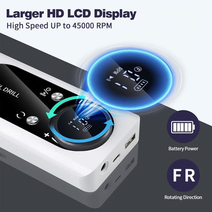 Low Noise Nail Drill Machine 45000RPM Rechargeable with LCD Display — Quiet Electric E-File for Gel Polish Acrylic Natural Nails, Professional Cordless Nail Sander for Home & Salon Manicure, White Purple Pink