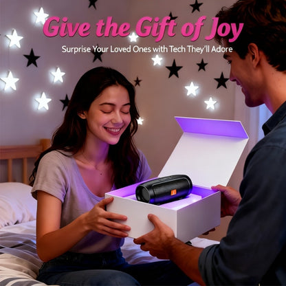 Portable Bluetooth Speaker with RGB Lights & Subwoofer – 5.2 Panoramic Surround Sound, Dual Speakers, Small Stereo Wireless Speaker for Home, Desktop, Holiday Gift for Men & Women