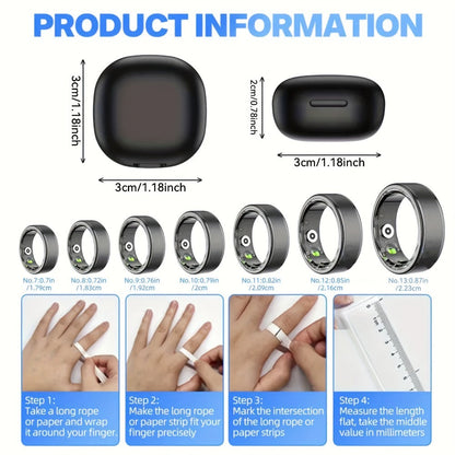 Smart Ring with Health Tracking & Charging Case – Step Count Calorie & Sleep Monitor | Long Battery | iOS & Android | Sizes #7–13 | Black Silver Gold | Minimalist Fitness Wearable Gift