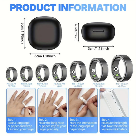 Smart Ring with Health Tracking & Charging Case – Step Count Calorie & Sleep Monitor | Long Battery | iOS & Android | Sizes #7–13 | Black Silver Gold | Minimalist Fitness Wearable Gift