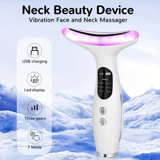 Face & Neck Massager Vibrating Rechargeable USB Anti-Aging Skin Tightening Device Adjustable Strength Eye Massage Beauty Tool for Women Skincare Routine White Pink Gift
