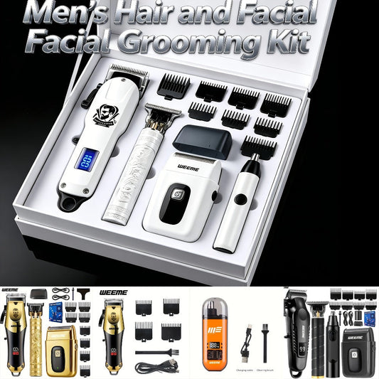 Zinc Alloy Men's Grooming Kit – USB Rechargeable Hair Clipper, Nose Trimmer, Electric Shaver & Detail Trimmer Set, 3500mAh Battery, 1-4 Piece Options, White Black Gold Gift for Men