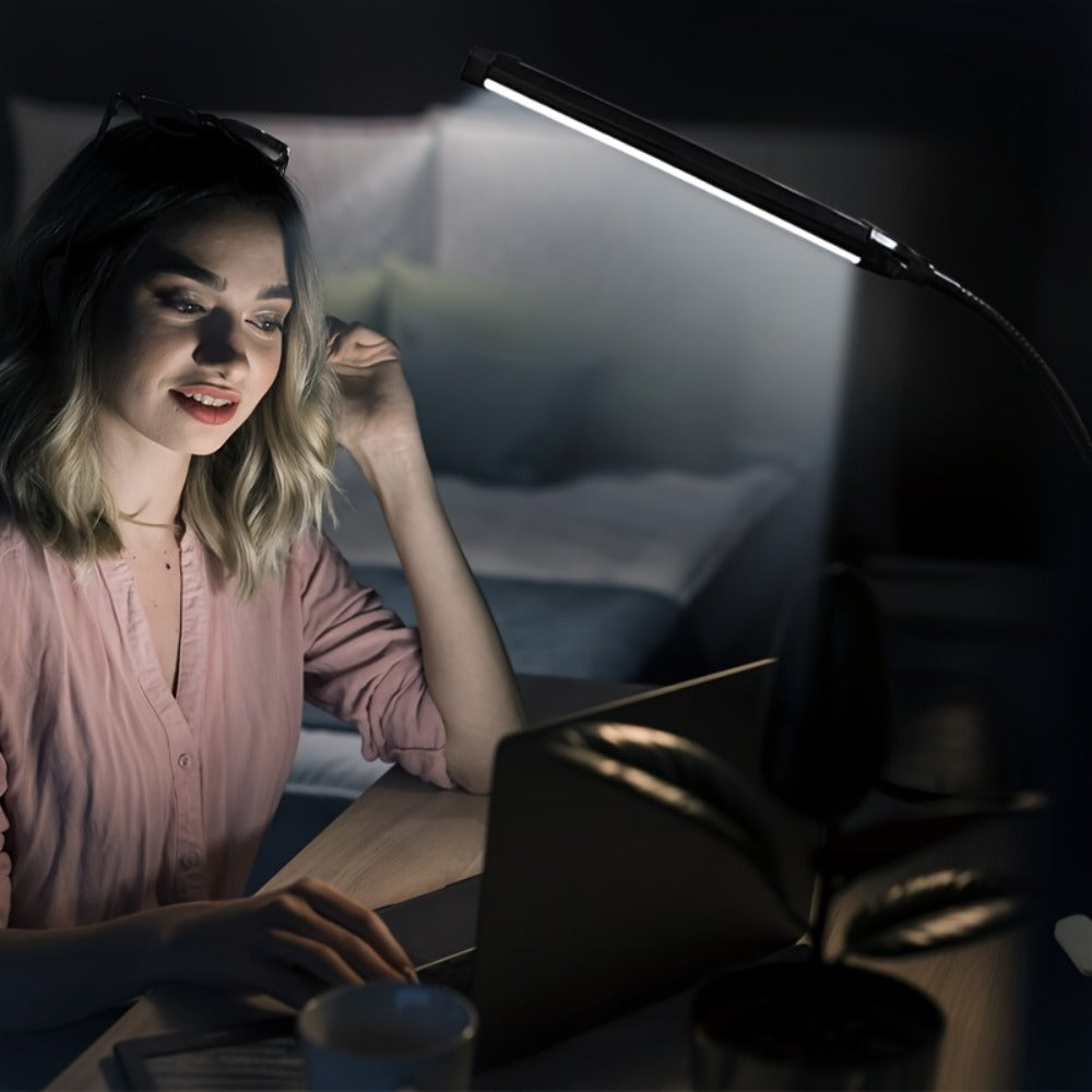 Clip-On LED Desk Lamp with 38cm Light Bar, 40cm Gooseneck, USB Inline Controller and Three Light Colors