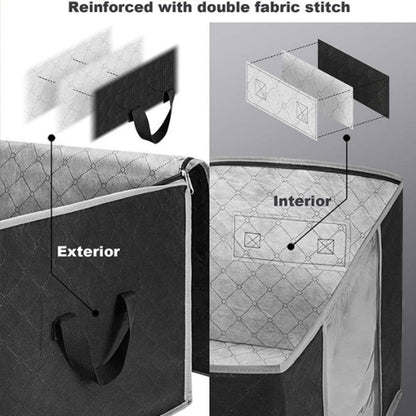 Four-Piece Foldable Storage Bag Set in Black or Gray with Clear Front Panels and Reinforced Side Handles