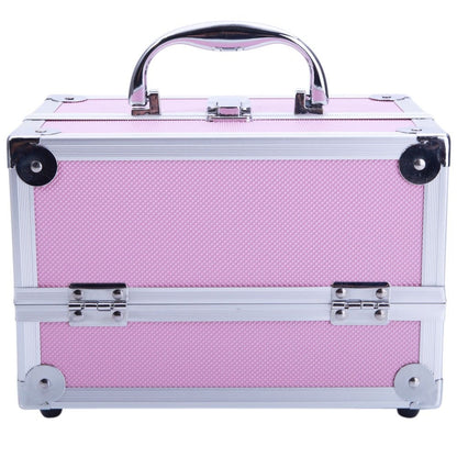 Tabletop Makeup Carry Case with Mirror, Fold-Out Trays and Dividers in Black, Silver or Pink