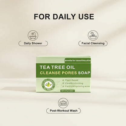 Tea Tree Bar Soap, Three-Pack of Green Plant-Essence-Labeled Bars for Face and Body Washing