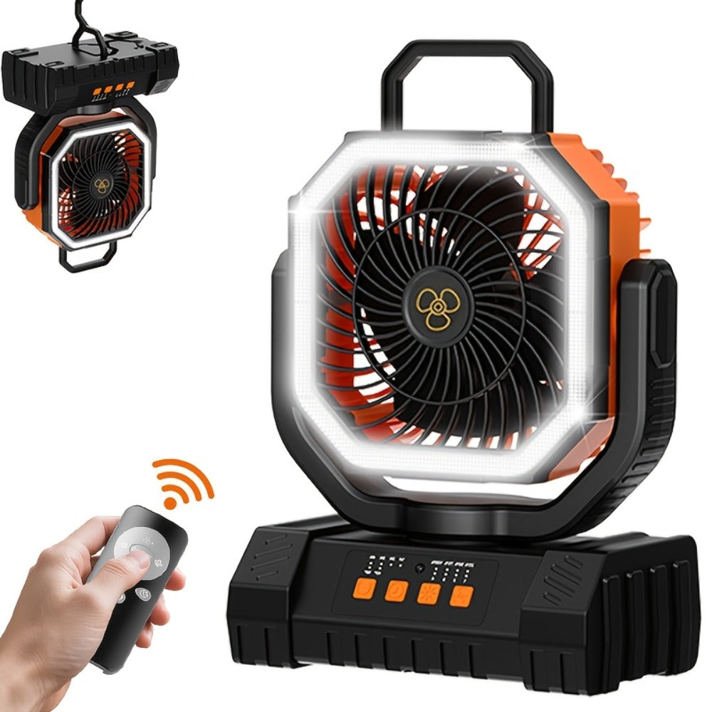 Camping Fan 20000mAh Tabletop and Hanging Fan with 4 Speeds, 13-59 Hour Labeled Runtime, LED Ring and Remote