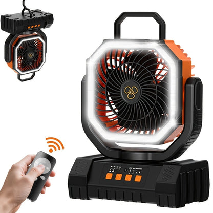 Camping Fan 20000mAh Tabletop and Hanging Fan with 4 Speeds, 13-59 Hour Labeled Runtime, LED Ring and Remote